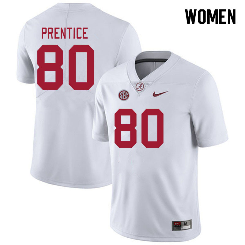 Women #80 Kobe Prentice Alabama Crimson Tide College Footabll Jerseys Stitched-White